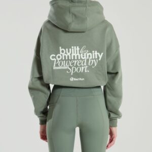 Active Cropped Hoodie - Olive Green Sweater - Olive Green Xl