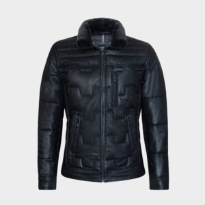 Infinity Leather Men's Leather Quilted Puffer Rider Jacket - Black - Nylon