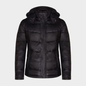Infinity Leather Men's Puffer Leather Quilted Warm Bomber Ho