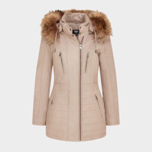 Infinity Leather Women's Slim Fit Leather Hooded Leather Par