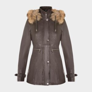 Infinity Leather Women's Warm Leather Hooded Parka Jacket