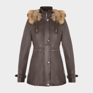 Infinity Leather Women's Warm Leather Hooded Parka Jacket
