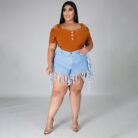 Old High-Waisted Frayed Made Tassels Retro New - Mixed
