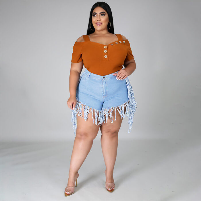 Old High-Waisted Frayed Made Tassels Retro New - Mixed