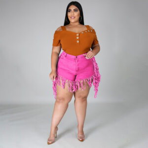 Old High-Waisted Frayed Made Tassels Retro New - Mixed