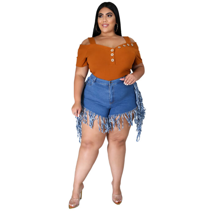 Old High-Waisted Frayed Made Tassels Retro New - Mixed