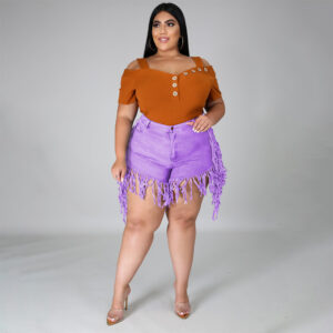 Old High-Waisted Frayed Made Tassels Retro New - Mixed