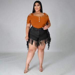 Old High-Waisted Frayed Made Tassels Retro New - Mixed
