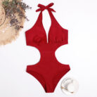 One Piece Triangle Show Waist Solid Color Swimsuit - Mixed