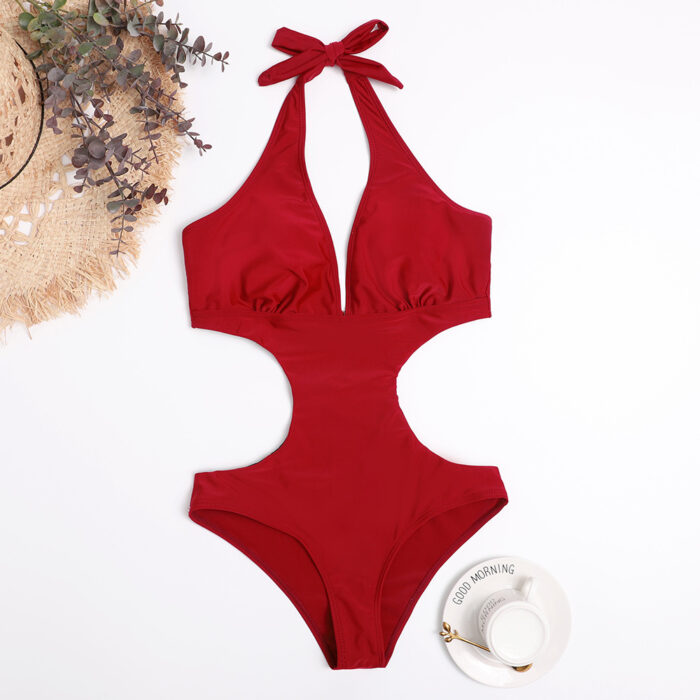 One Piece Triangle Show Waist Solid Color Swimsuit - Mixed One Piece Triangle Show Waist Solid Color Swimsuit - Mixed