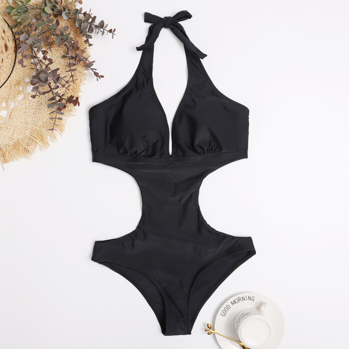 One Piece Triangle Show Waist Solid Color Swimsuit - Mixed One Piece Triangle Show Waist Solid Color Swimsuit - Mixed