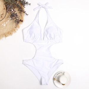 One Piece Triangle Show Waist Solid Color Swimsuit - Mixed