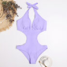 One Piece Triangle Show Waist Solid Color Swimsuit - Mixed