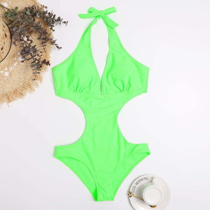 One Piece Triangle Show Waist Solid Color Swimsuit - Mixed One Piece Triangle Show Waist Solid Color Swimsuit - Mixed