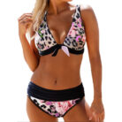 Plus Size Printed Split Bikini Swimsuit - Mixed
