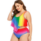 Plus Size Women's Split Rainbow Swimsuit - Mixed