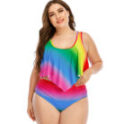 Plus-Size-Womens-Split-Rainbow-Swimsuit-Mixed-2