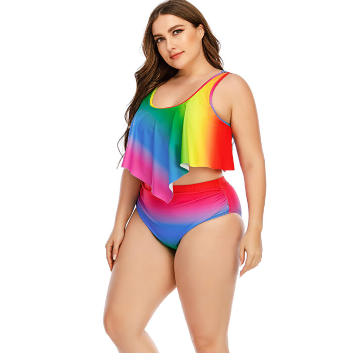 Plus-Size-Womens-Split-Rainbow-Swimsuit-Mixed-6