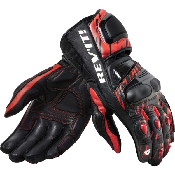 Rev Quantum 2 Leather Motorcycle Gloves - Neon Red Black Xxl