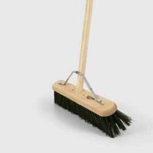 Traditional Wooden Platform Broom Handle - Stiff - Green Pvc