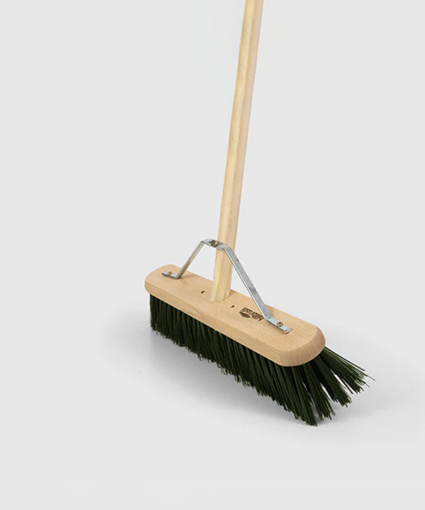 Traditional Wooden Platform Broom Handle - Stiff - Green Pvc