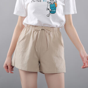 Washed Cotton Solid Color Shorts Women's Wear - Mixed